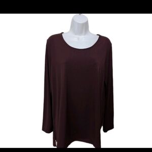 Susan Liquid Knit Long Sleeve Tunic Top M Burgundy Mature Minimalist #8800